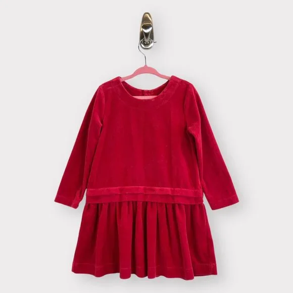 Hanna Andersson | Dresses | Hannah Andersson Red Velour Drop Waist Long  Sleeve Dress
